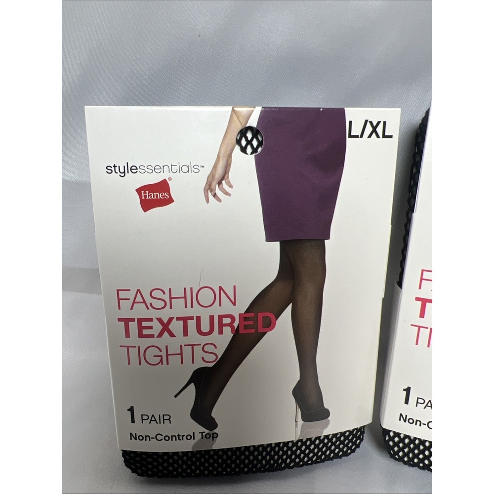 Hanes Style Essentials Fashion Textured Tights Fishnet Stockings Size L/XL Black - Picture 2 of 4